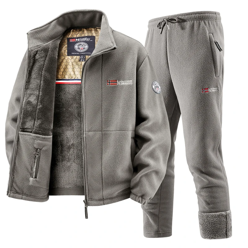 Winter Clothing Items - Mens Winter Fleece Tracksuit Set Thickened